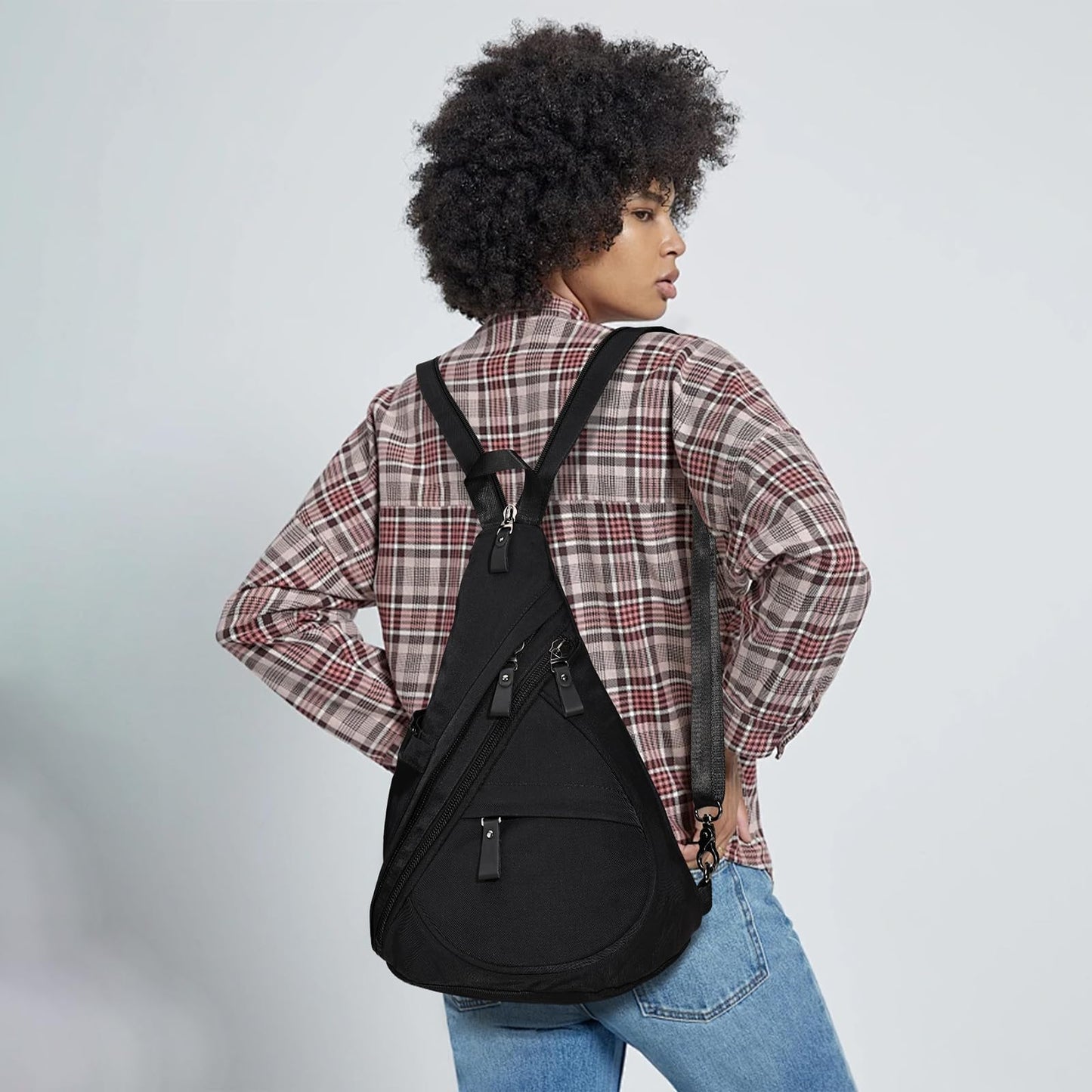 KL928 Nylon Sling Bag - Small Crossbody Backpack Shoulder Casual Daypack Multipurpose Rucksack for Men Women(Black)