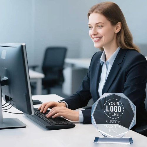 Spricoz Personalized Crystal Trophy Award - Plaques Personalized Engraved Names for Employee Recognition - Coworker Employee Appreciation Gift - Anniversary Farewell Retirement Gift (White)