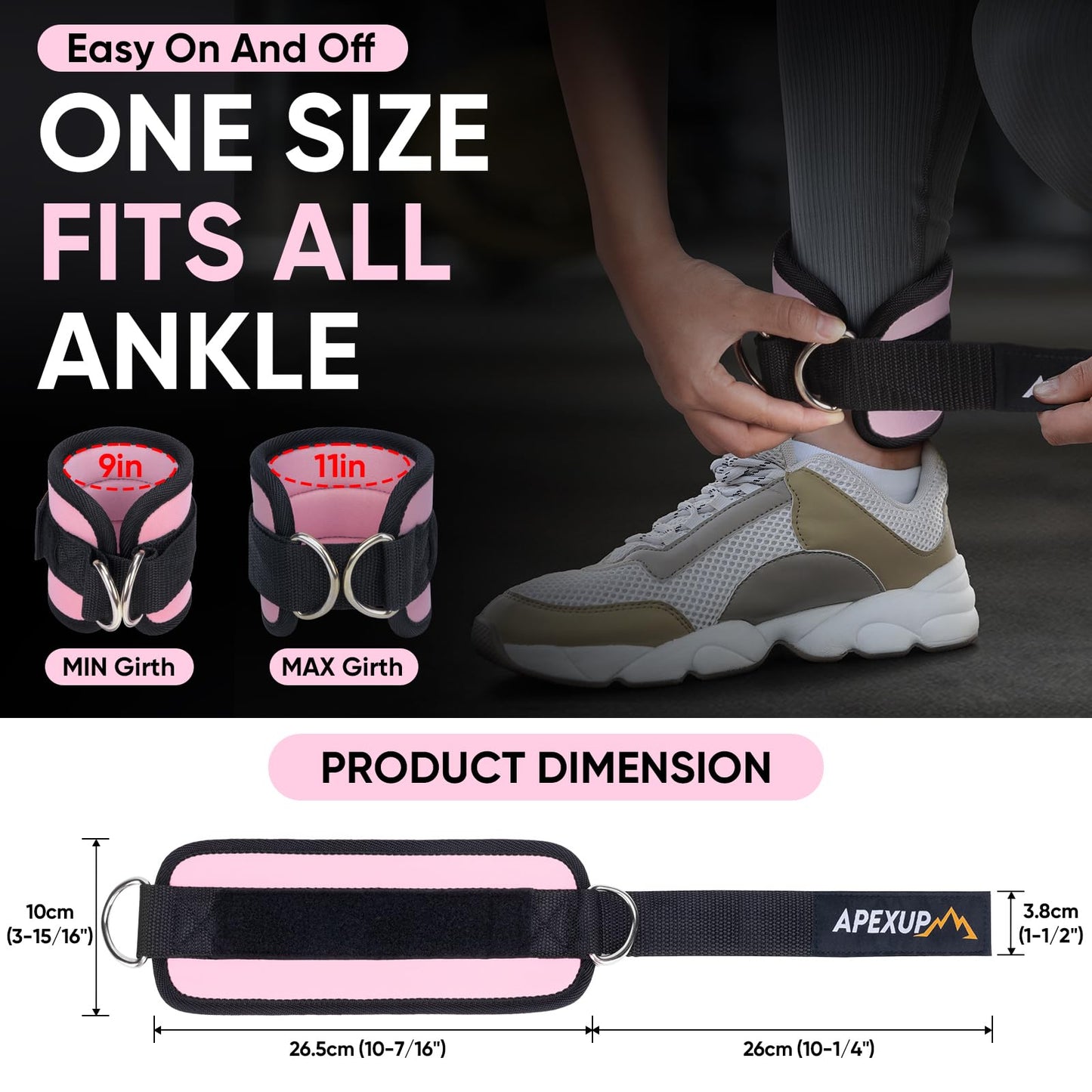 APEXUP Ankle Strap for Cable Machine, Ankle Resistance Bands, Cable Kick Back Straps for Gym, Glute Workouts, Leg Extensions, Adjustable Straps with Neoprene Padding (Pair, Pastel Pink)