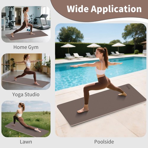 HAHE Non Slip Yoga Mat Wide, (72"L X 32"W, 0.24" Thick) Large Fitness Exercise Mat with Carrying Strap, Eco-Friendly POE Yoga Mats for Home, Gym, Pilates, Stretching (Brown & Apricot)
