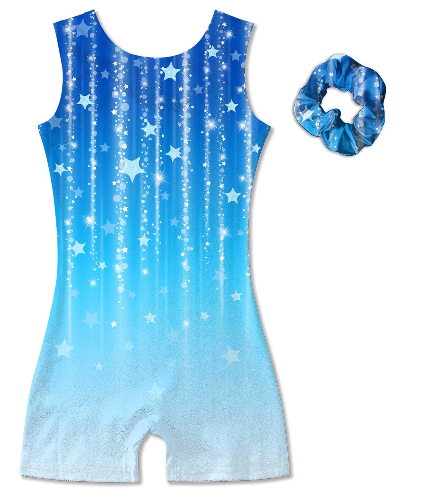 Vogseek Gymnastics Leotards for Big Girls Size 12 Blue Stars Sparkle Ballet Dancewear Sets with Hair Scrunchine Quick Dry Drift 2PC Classic 3D Printed Shiny Dots Tumbling Outfits