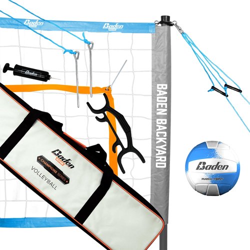 Baden Champions Volleyball Net Set, Adjustable Poles, Ball & Pump, & Boundary Lines Portable Volleyball Net for Backyard or Outdoor Activities for Men, Women & Kids