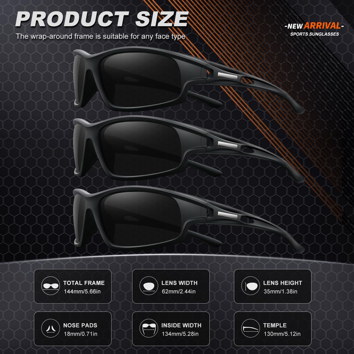 AWGSEE 3PACK Polarized Sports Sunglasses for Men Driving Golf Fishing Running Sun Glasses UV400 Protection