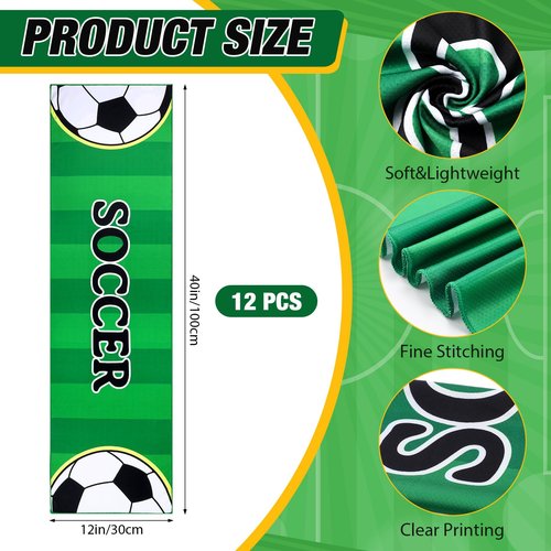 SmoothNovelty 24 Pcs Sport Party Favors with 40 x 12 Inch Soccer Cooling Towels and 13 Inch Soccer Ball Drawstring Backpack Microfiber Ice Towels String Bag for Athletes Gym Camp Team Gifts