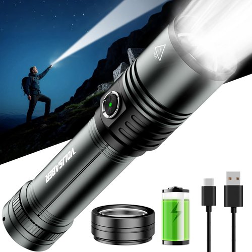 VOLISABER Flashlight Rechargeable 1500 High Lumens with Ignition Lens, LED Super Bright Zoomable Flash Light, 5 Modes Waterproof Handheld Powerful Tactical Flashlights for Emergency Camping Essentials