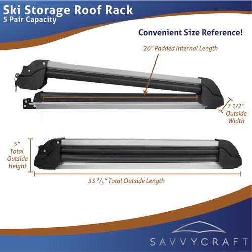 Savvycraft Ski and Snowboard Rack for Car Roof Rack, Universal Ski Rack Snowboard Rack for Roof Rack Carrier Mount, Fit Most Roof Rack Crossbars Hold up to 5 Pairs of Skis or 4 Snowboards