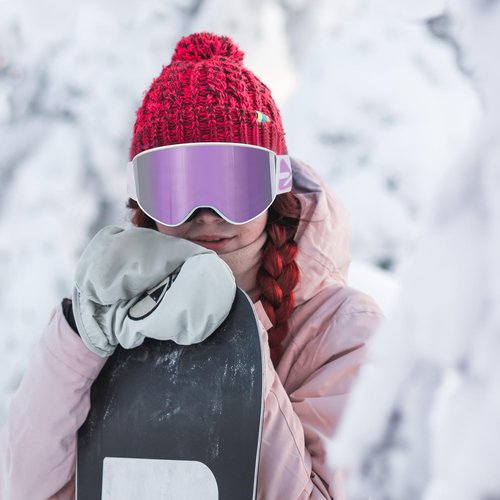 EXP VISION Ski/Snowboard Goggles, Anti Fog Adult Snow Goggles Over The Glasses for Men, Women Youth (Adult Ski Goggles-Pail lilac)