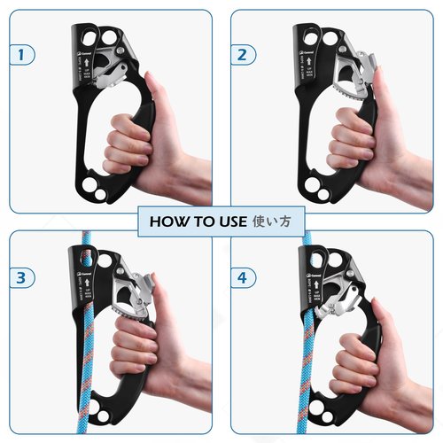 TRIWODNER Climbing Hand Ascender Rock Climbing Tree Arborist Rescue Rappelling Equip Left Right Hand Climbing Ascender Rope Clamp for 8-13mm (Right Hand Blue)