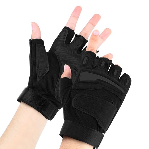 Fingerless Tactical Gloves for Men, Motorcycle Gloves for Outdoor Work Sports, Fingerless Cycling Gloves for Driving, Cycling, Shooting, Hunting, Motorcycle, Climbing, Outdoor Work (Black, Large)