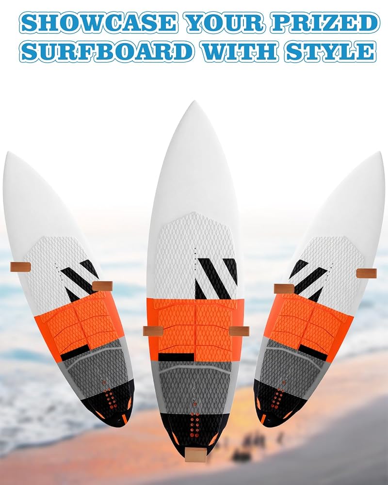 Adjustable Beech Wood Surfboard Wall Mount Rack Holds Up to 70 lbs