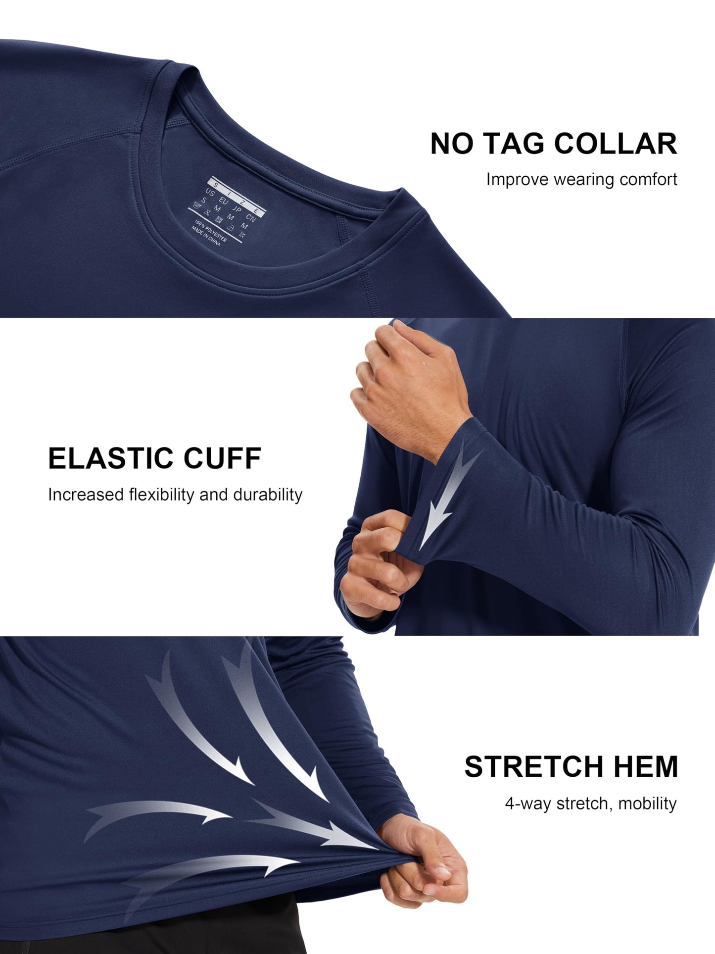 MAGCOMSEN Long Sleeve Rash Guard for Men - UPF50 Dry Fit Polyester UV Shirt, Navy, 3XL
