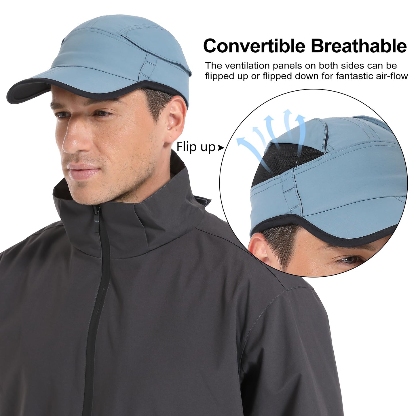 GADIEMKENSD Quick Dry Baseball Cap with Breathable Mesh Ventilation, UPF50+ Sun Protection Running Cap for Men, Cooling Dri Fit Hat, Foldable Sports Hat for Hiking Gym Travel Golf Sky Blue
