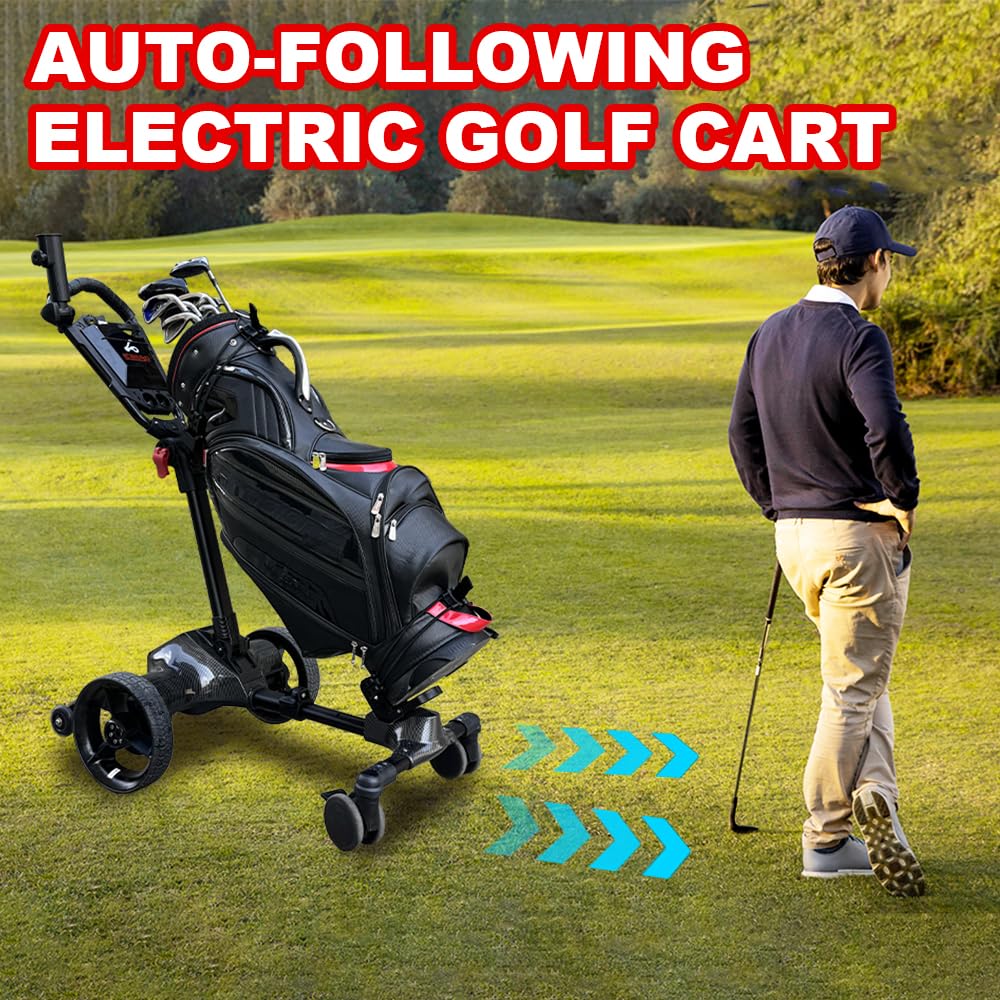 Icango caddy G3 Electric Golf cart,Electric Golf Caddy That Follows You，Anti-Tipping, 45H Battery, 3-Motion Folding Design, All-Terrain (App/Remote/Manual Control), Black
