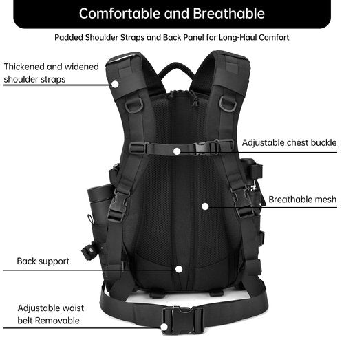 JOMAILIEEL Tactical Backpack for Men 27L Assault Pack Molle Pack with Multiple Compartments Outdoor Gear Backpack for Motorcycle,Hiking and Camping Waterproof Daypack (Black)