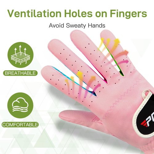PGM Kids Youth Junior Toddler Boys Girls Golf Gloves Microfiber Synthetic Gloves for Left Hand Right Hand Golf Gloves Extra Value 1 Pair White Pink Age 3-12 (Pink, Small)