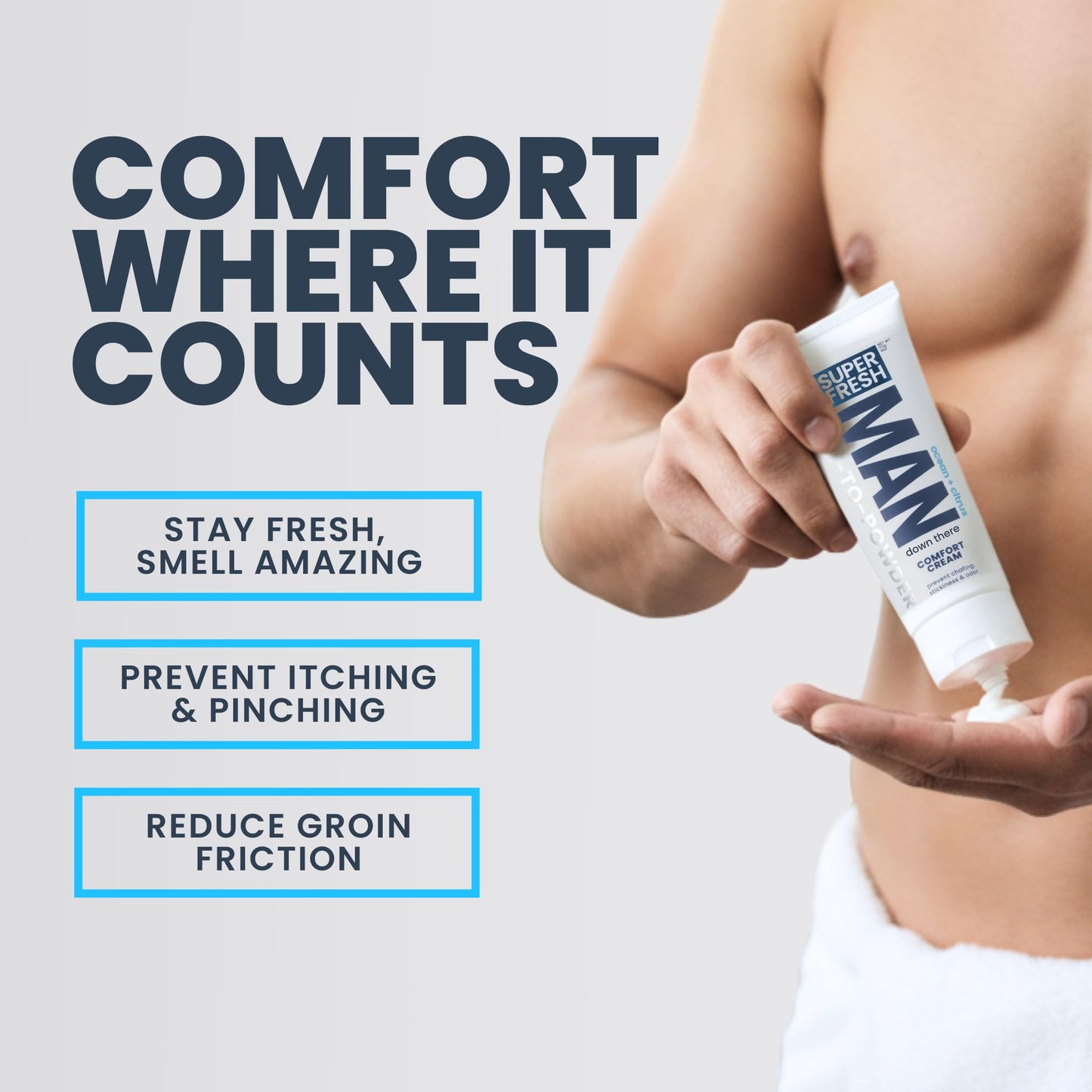 Super Fresh Man Parts Ball Deodorant for Men | POWDER LOTION | Mens Hygiene Cream for Groin, Butt, & Body | Fresh Control Odor, Anti Chafing, Stop Itch, Absorb Sweat | Aluminum Free