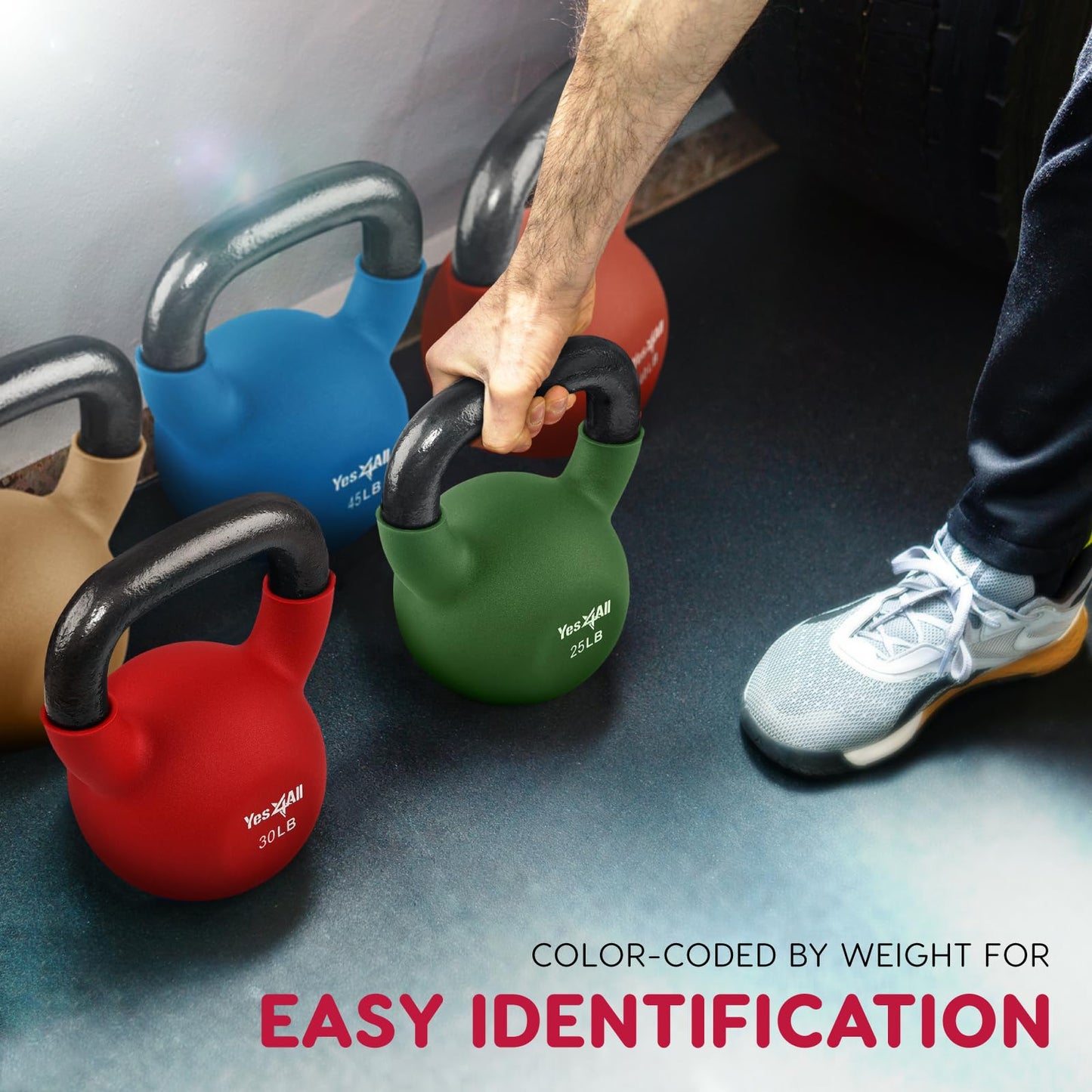 Yes4All Kettlebell, 10 LB Neoprene Coated Cast Iron Kettlebells, Wide Grip Handle & Flat Bottom for Swings, Squats, Deadlifts, Push Ups & Full Body Training at Home Gym