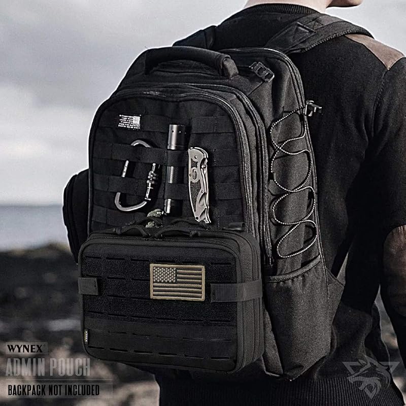 WYNEX Tactical Molle Admin Pouch - Double Layer Large EDC Tool Bag, Black