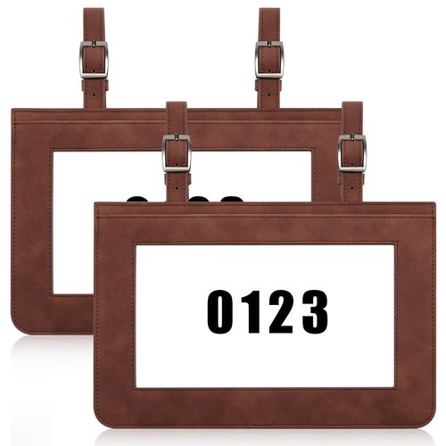 Fullhawl 2 Pcs Horse Performance Number Holder Horse Show Supplies Leather Exhibitor Number Clip for Harness Pig Cattle Cow Goat Show Supplies (Brown)