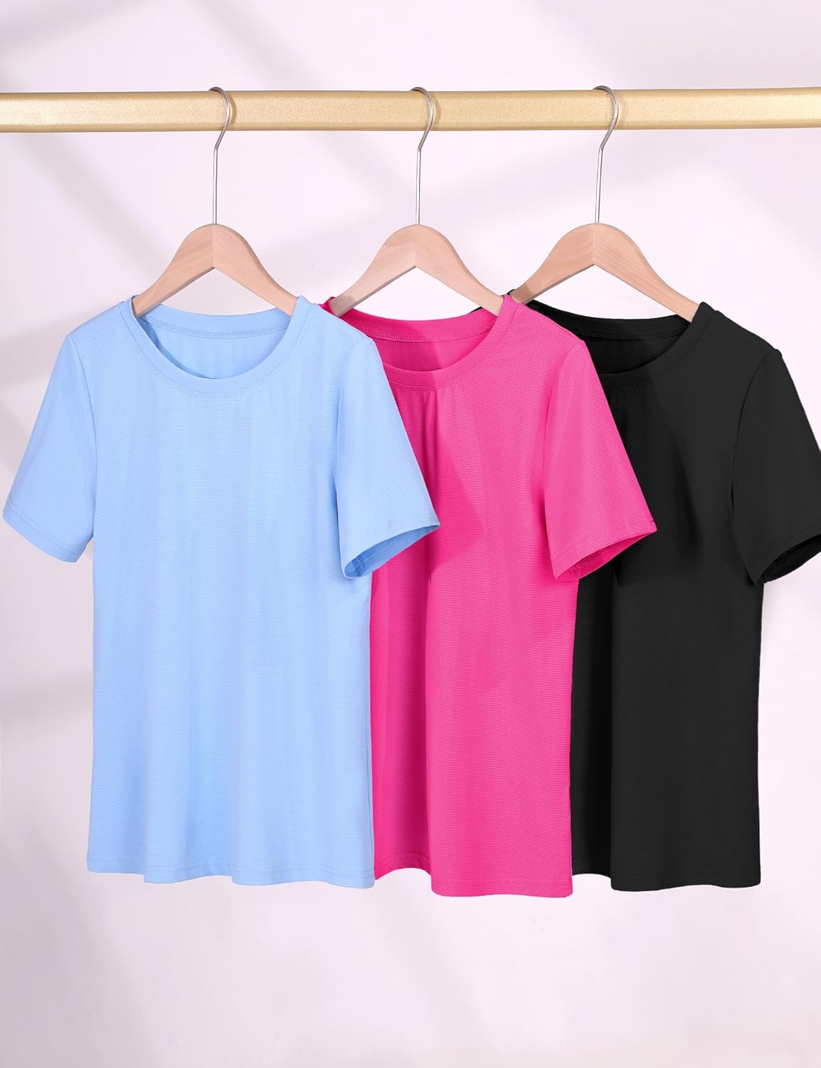 KEREDA Girls Athletic Shirts Quick Dry Short Sleeve Crew Neck T Shirts, Summer UPF 50+ Tee Tops for Teen Girls 3 Pack