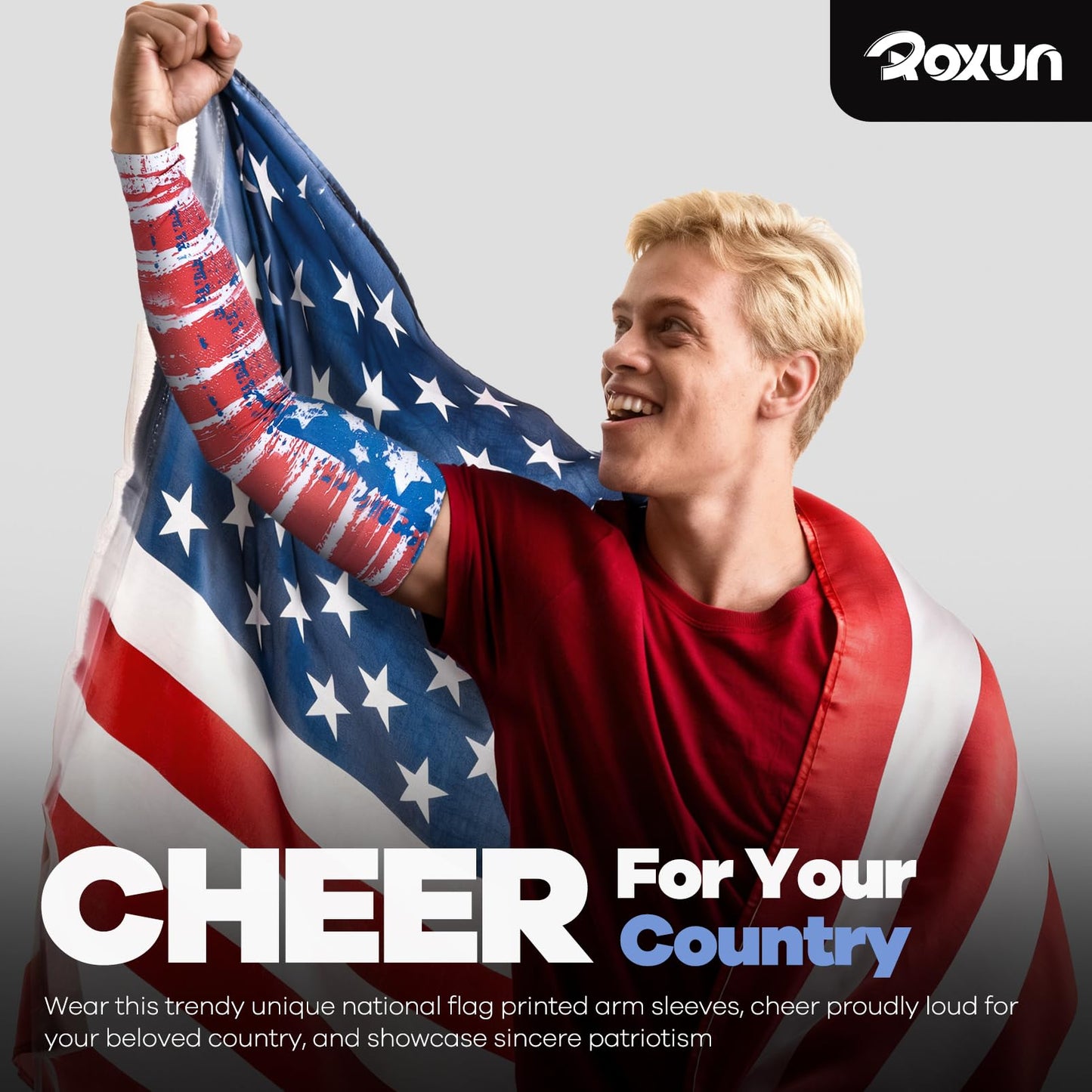 ROXUN 2 Pairs Flag Arm Sleeves Cooling UV Protection for Men Women Soccer Football Sports Brazil Flag