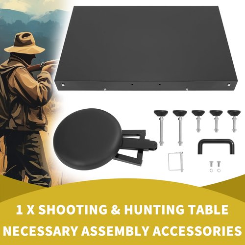 KUAFU Foldable Shooting & Hunting Table with Shooting Bench, Adjustable Height Legs and Seat, Steel Portable Shooting Bench Rest for Rifles for Outdoor Range and Hunting