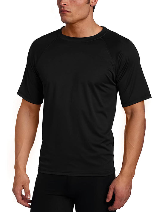 Kanu Surf Men's Standard Short Sleeve UPF 50 Swim Rash Guard Sun Shirt (Regular & Extended Sizes), Black, X-Large