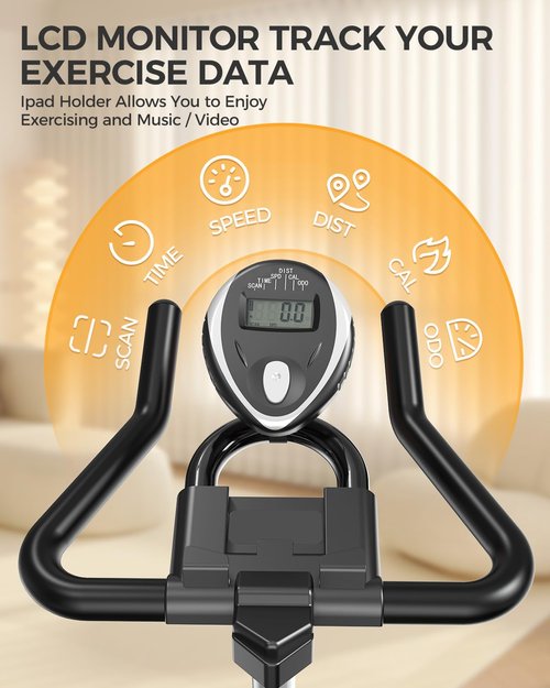 pooboo Magnetic Resistance Cycling Bike, Belt Drive Indoor Exercise Bike Stationary LCD Monitor with Ipad Mount ＆Comfortable Seat Cushion for Home Cardio Workout, Training Upgraded Version