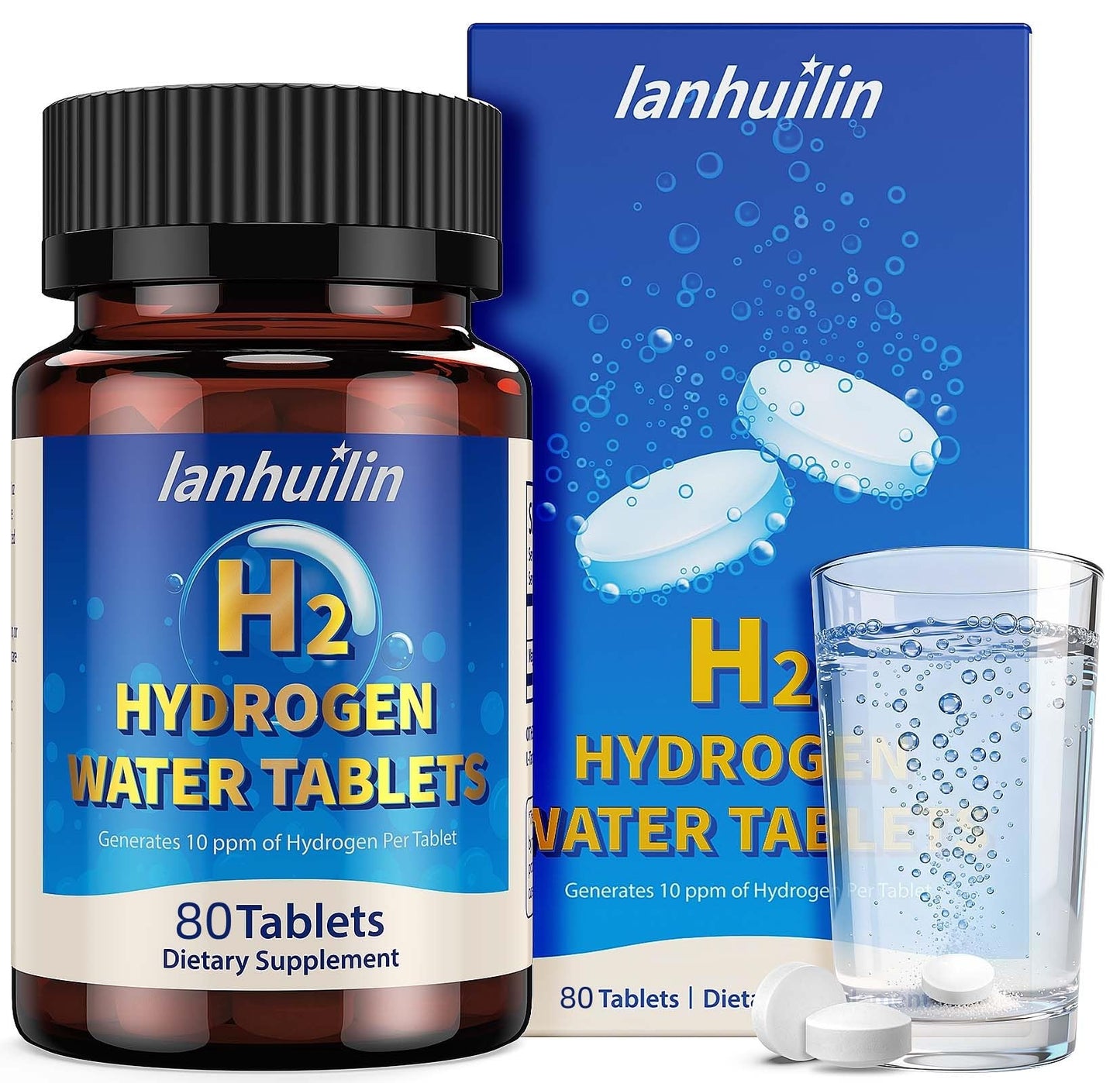 Hydrogen Water Tablets 150mg Magnesium – 10 PPM Molecular Hydrogen Tablets for Drinking Water, Supports Healthy Aging, Cellular Energy, Recovery & Brain Health – GMO-Free & Gluten-Free, 80 Tablets