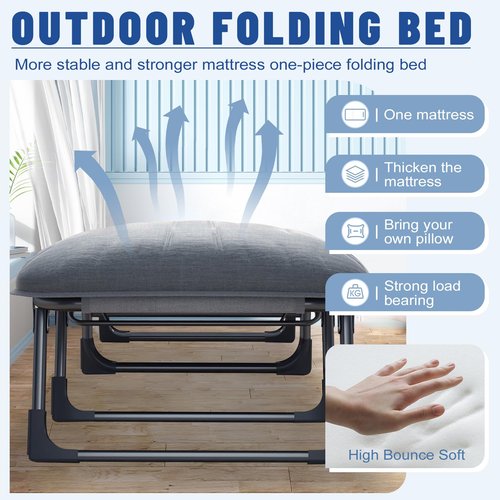 SnozeFlex Camping Cots for Adults with 6 Adjustable Positions Portable Folding Sleeping Cot with Pillow Heavy Duty Strong Frame Cot Bed for Camp, Travel, Room, Office (Grey, Medium-70 in)