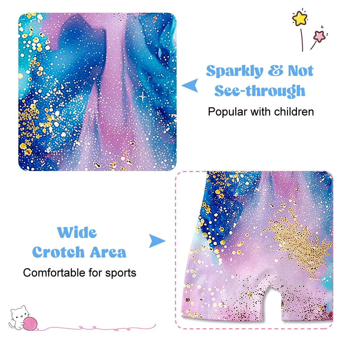 Funnycokid Gymnastics Leotards for Girls Toddler Outfits Dance Unitards Clothes with Shorts, Diamond Blue Pink, 3-4T