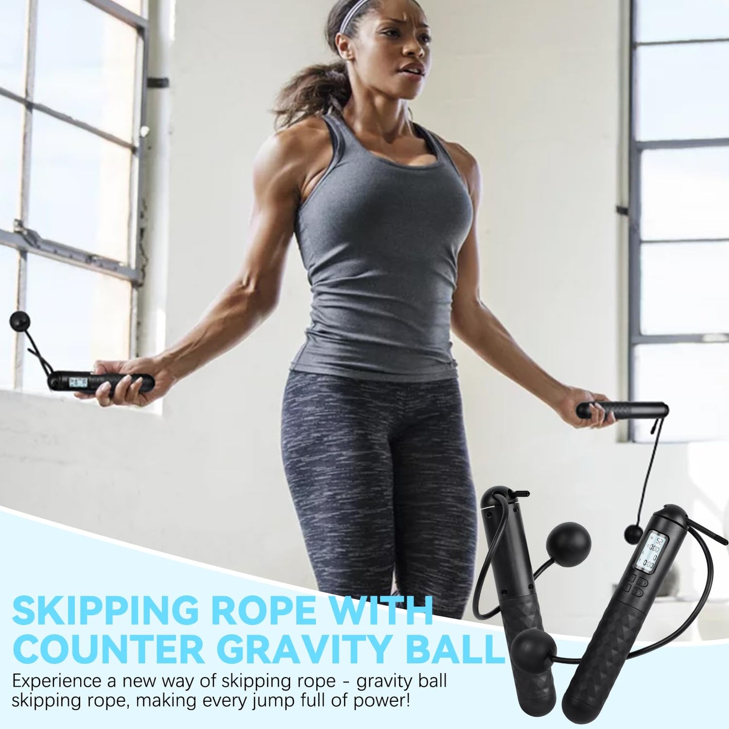 2 In 1 Digital Counting Jump Rope Adjustable Cordless Fitness Skipping Rope