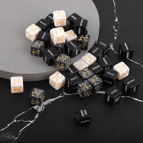 48pcs Abilities Keywords Counter Dice, Acrylic Creature Stats Buff Tokens Dice Set Magic Counters with Velvet Bag for MTG TCG Card Gaming Accessories for The Gathering Party Table Games Bars