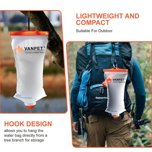 VANPET Upgrade Water Bag 2L Compatible with Sawyer Squeeze Water Filter, Durable TPU Material, BPA & PVC Free Squeeze Pouch, Collapsible Hydration Canteens for Camping Hiking Cycling (2L)