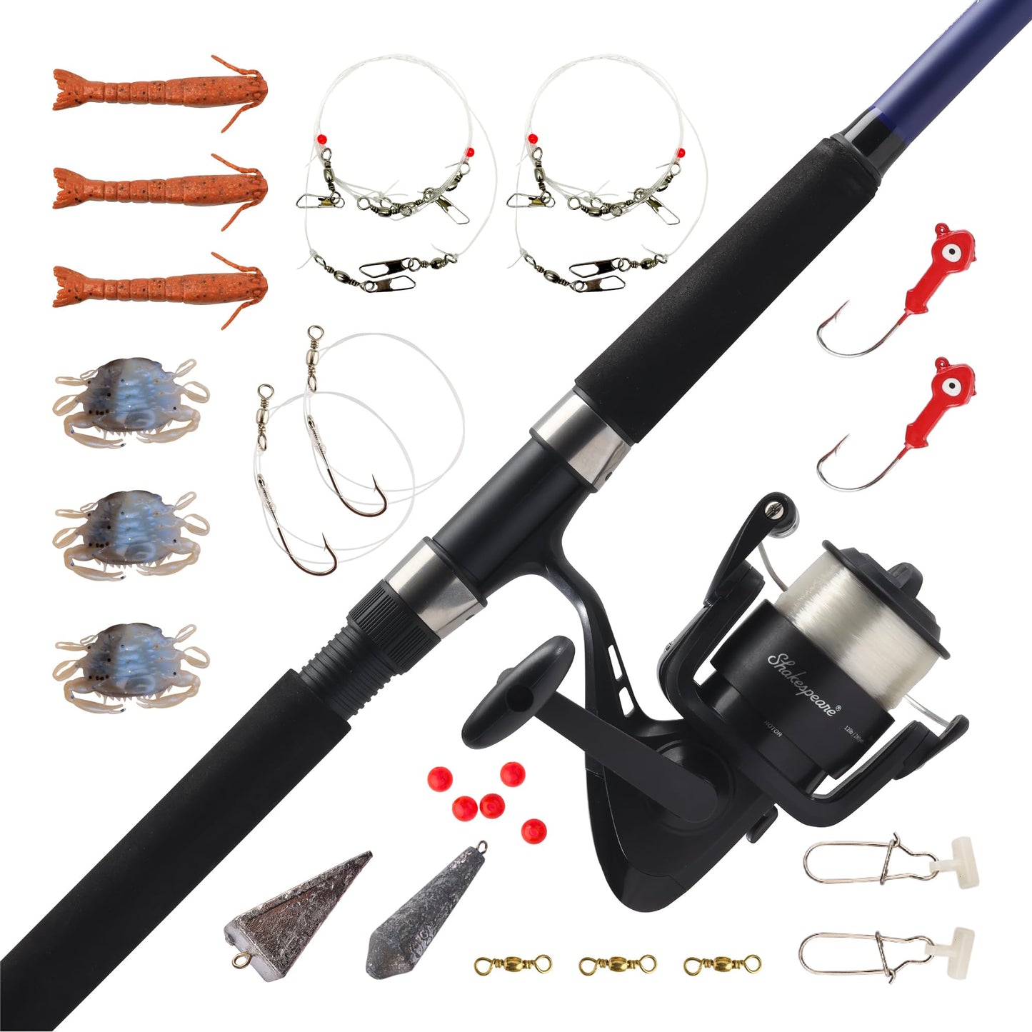 Shakespeare Catch More Fish Spinning Reel and Fishing Rod Combo with Kit