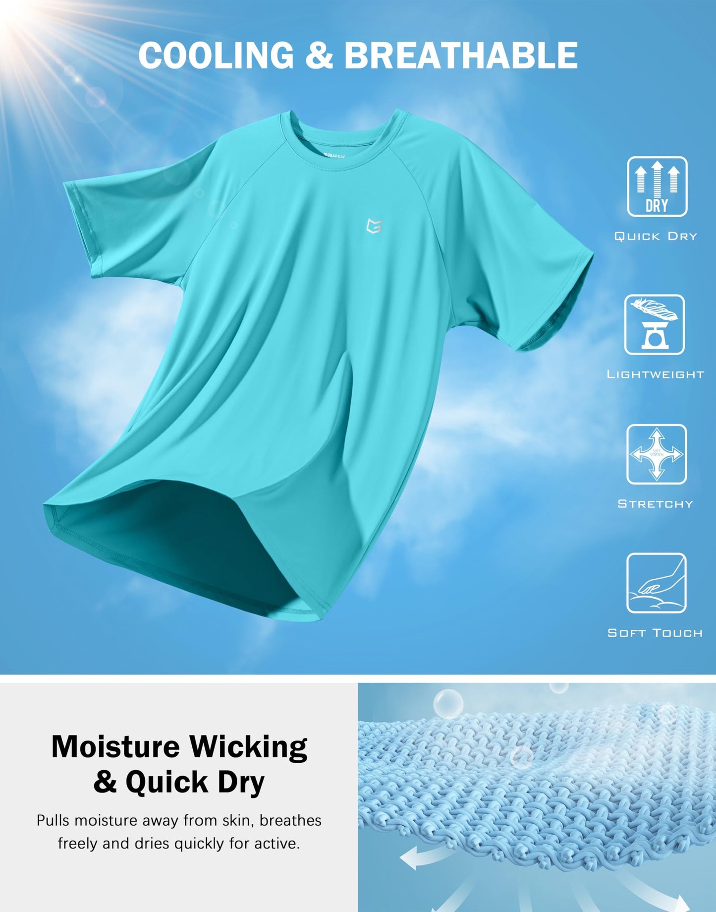 G Gradual Men's Athletic Workout T-Shirts Moisture Wicking Cooling Running Shirts Short Sleeve Performance Tee for Gym Tennis(Blue,4XL)
