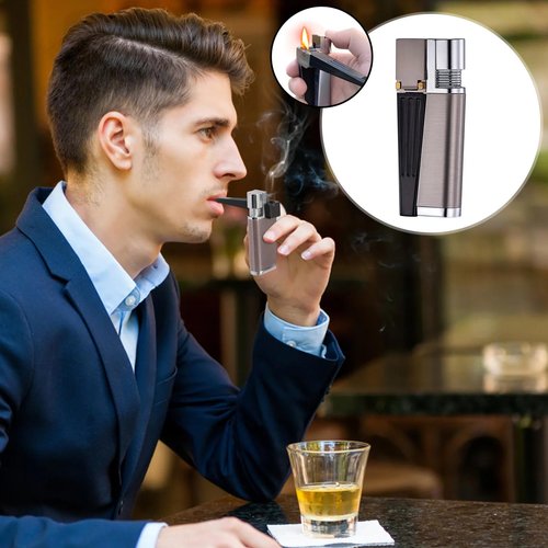 Tcairzl Foldable Lighter Multi-Purpose 2 in 1 Slant Jet Soft Flame Open Lighter Refillable Metal Torch Lighter with Accessories, Heavy-Duty Gift Box for Men Women Camping Kitchen (Without Gas) (1)