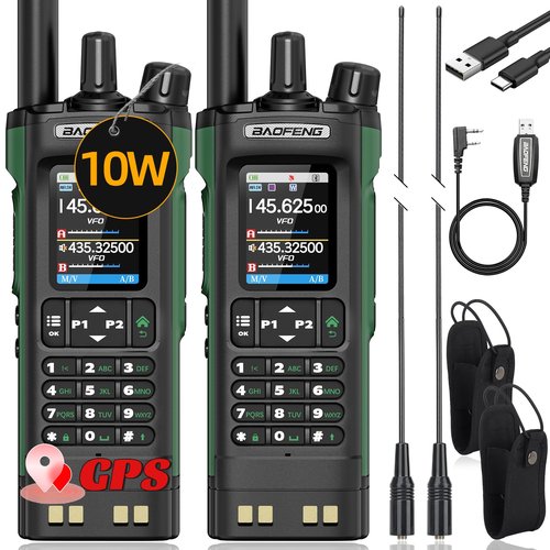 BAOFENG Radio UV32 Ham Radio Handheld 10W Rechargeable Walkie Talkies Long Range UV-32 Two Way Radio NOAA Weather Radio with GPS,Copy Frequency APP Programming 2500mAh Battery USB-C Charging (2P ack)