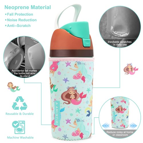 Cute Sleeve for Owala Kids FreeSip 16 oz, Thick Neoprene Cover Compatible with Owala 16 oz, Water Bottle Scratch Resistant Sleeve for Boys Girls to School (Mermaid World, 16 Ounces)