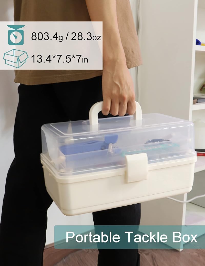 Large 3-Layer Tackle Box, White Plastic Storage Organizer with 2 Trays - Avlcoaky Variation of THIS listing