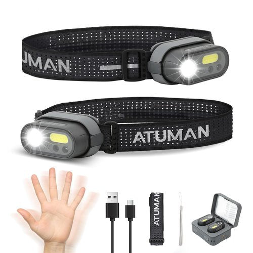 JUFUD2Y Rechargeable LED Headlight,2 Pack Headlamp with Motion Sensor, 8 Light Modes,1200 Lumens Dual Beam,Head Lamp 39H Long Battery Life,Camping Light with Charging Case for Hiking,Outdoor,Fishing