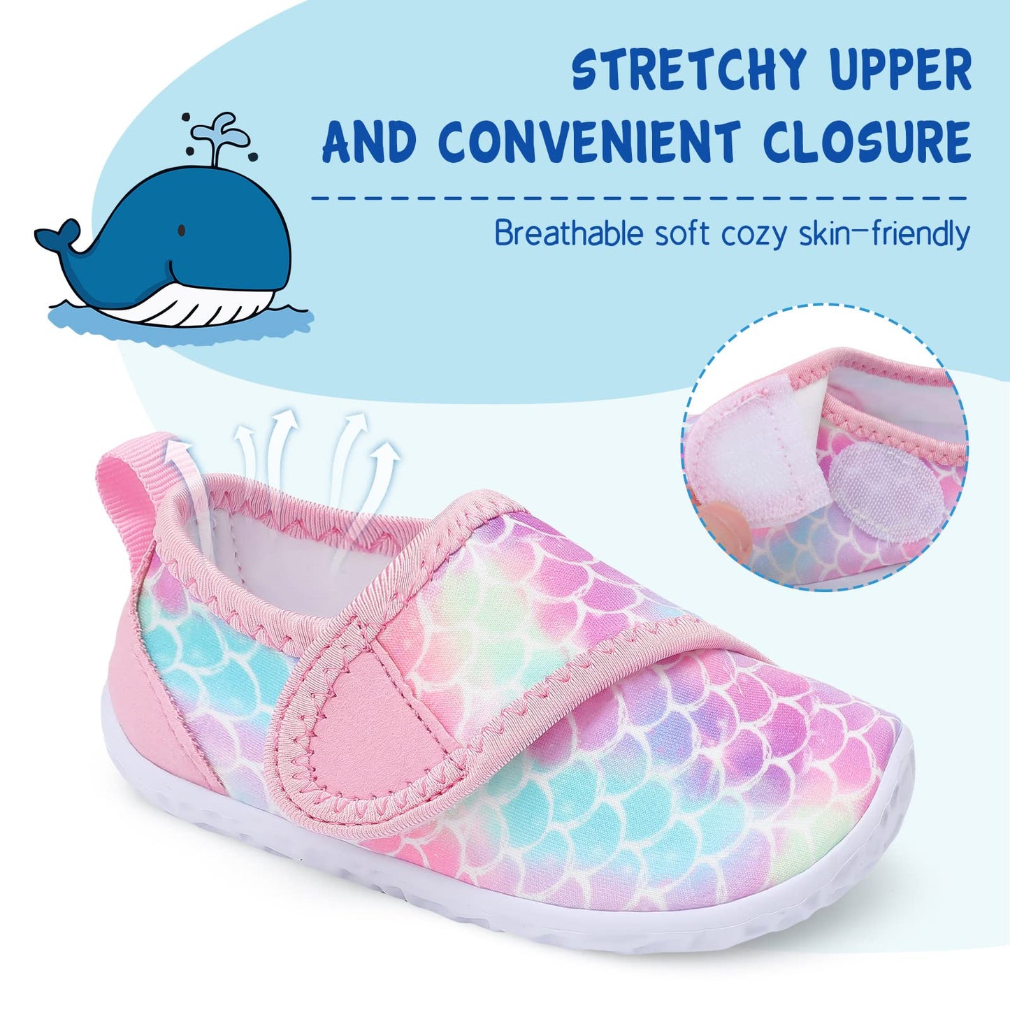 LeIsfIt Kids Water Shoes Toddler Girls Boys Swim Shoes Outdoor Quick-Dry Breathable Aqua Socks for Beach Pool Surf, Pink Scale, 1 Big Kid