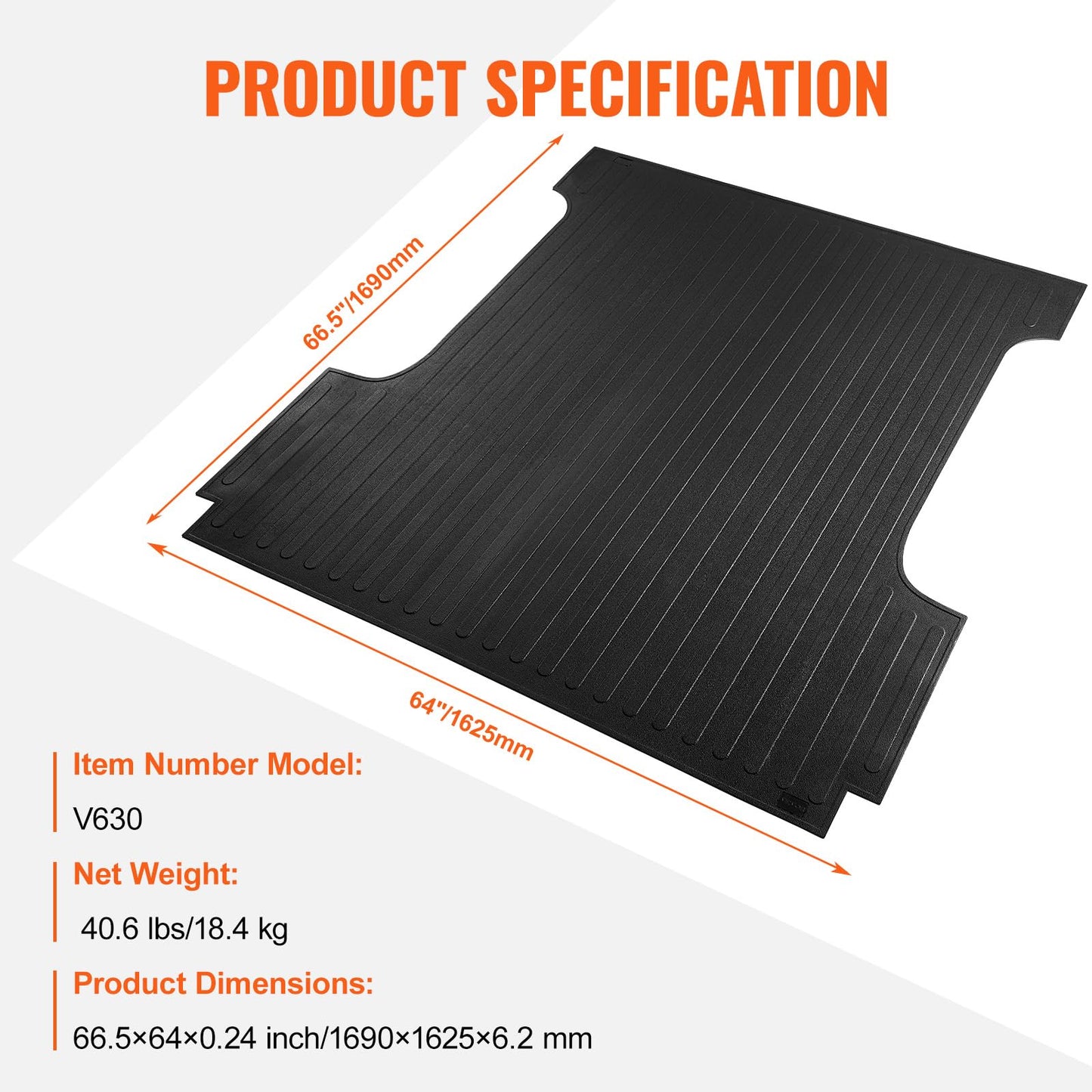 VEVOR Truck Bed Mat, Fits for 2015-2026 Ford F150 5.5 FT Short Bed, 66.5" x 64" Rubber Truck Bed Liner, 1/4" Thick Bed Mat Car Accessories for All-Weather Protection, Prevent Slipping or Damage