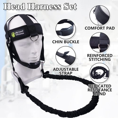 J Bryant Neck Harness Head - Weight Lifting with Resistance Tube Bands - Door Anchor Set Adjustable Neck Training Strap Exercise Equipment (L)