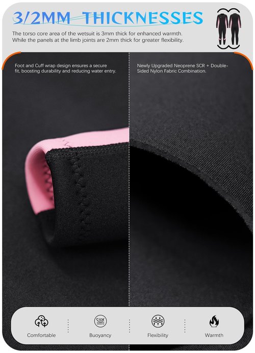 Hevto Kids Wetsuit for Girls Toddler Size 3T Child 3/2mm Neoprene Full Wet Suit Front Zip Thermal Swimsuit Swimming in Cold Water (K3-Pink, 3)