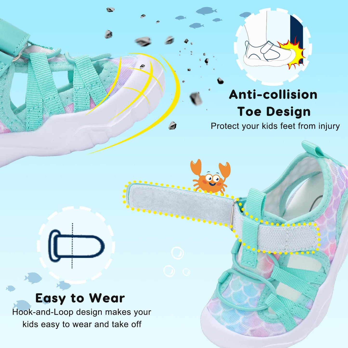 JOINFREE Girls Water Shoes Kids Toddler Walking Sandals Athletic Sneakers Quick Dry Barefoot for Beach Swimming Pool 5 Toddler Green Scale