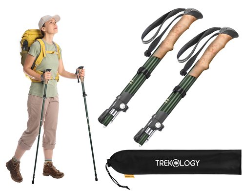 TREKOLOGY TREKZ SE 2pc Collapsible Hiking Stick - Lightweight, Foldable Retractable Trekking Poles for Men, Women & Seniors with Adjustable Height - Nordic Walking Stick for Backpacking,Camping