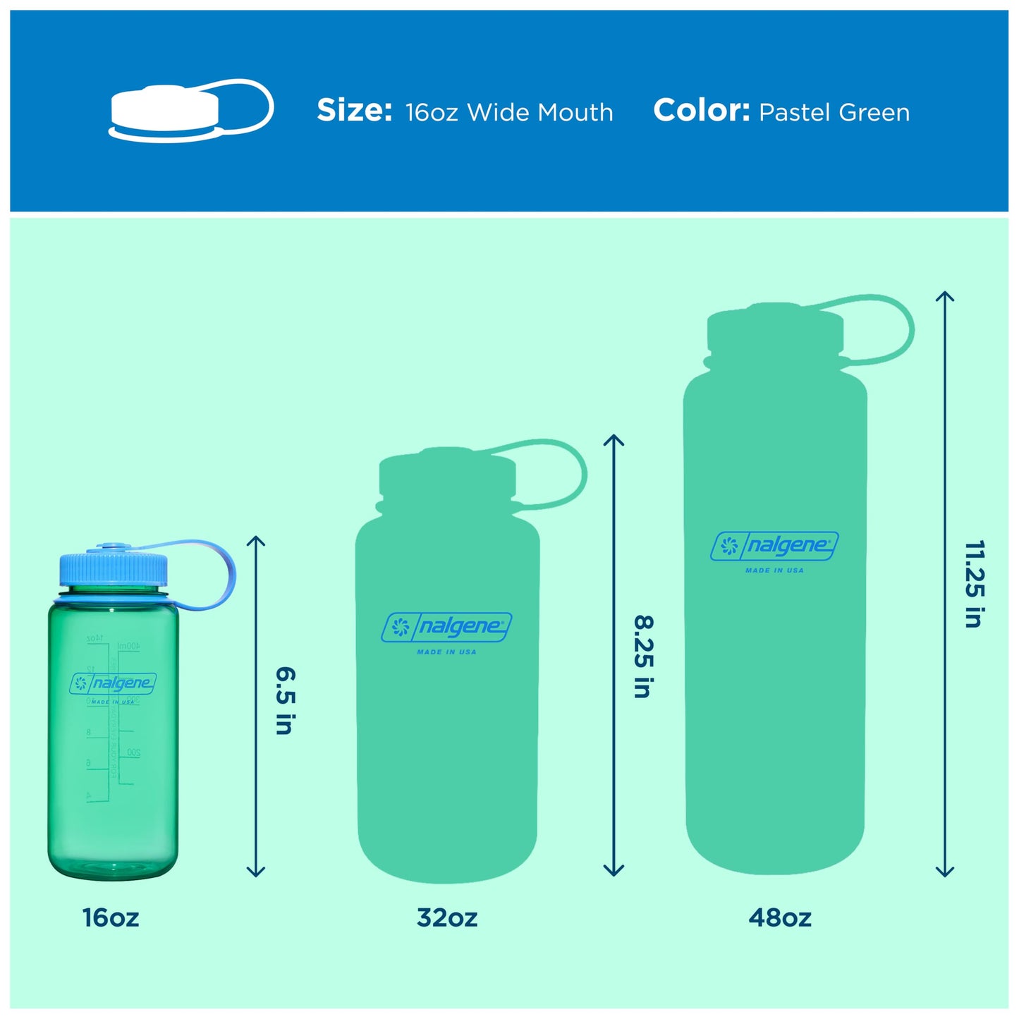 Nalgene 16 oz Wide Mouth Water Bottle | Slim Cup Holder Size, BPA-Free, Durable & Leak Proof, Lightweight Travel Bottle, Pastel Green