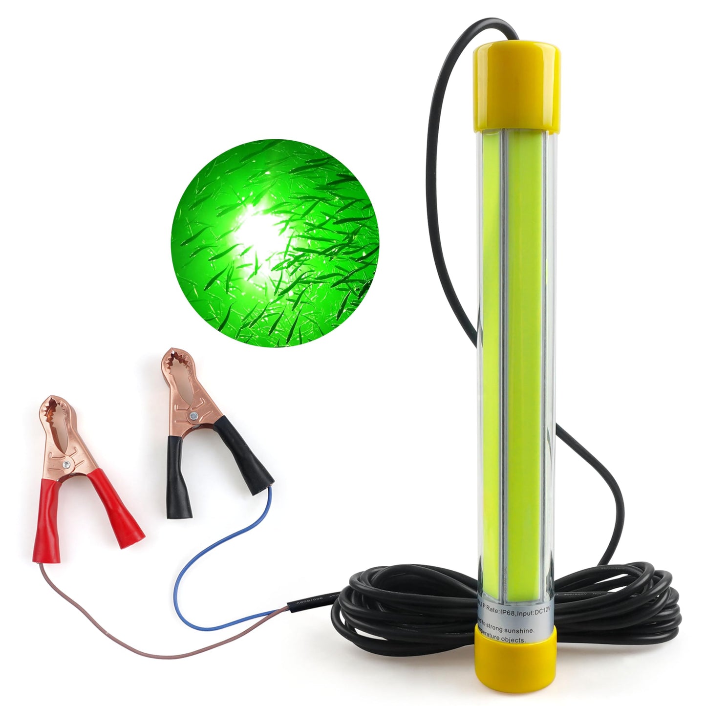 JOGFFDE Underwater Fishing Light 30000 Lumens 50W 12V 16.5ft Wire Green Night Fishing Finder Attractor LED Submersible Light Deep Drop Fish Bait Finder for Docks, Boats,Kayaks