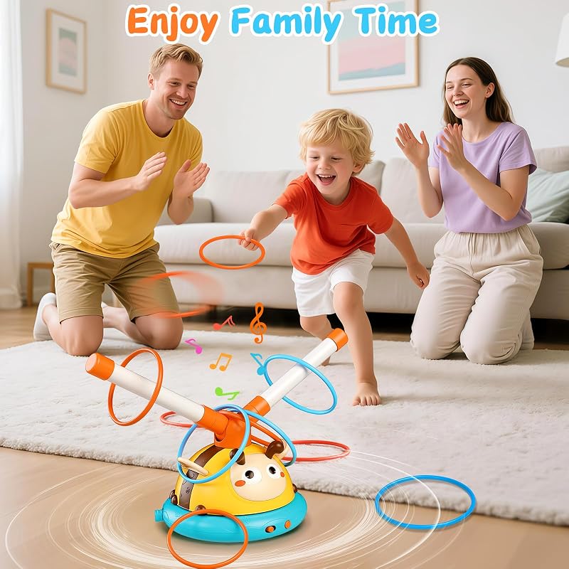4-in-1 Kids Jump & Ring Toss Toy with Rocket Launcher and Baseball Game